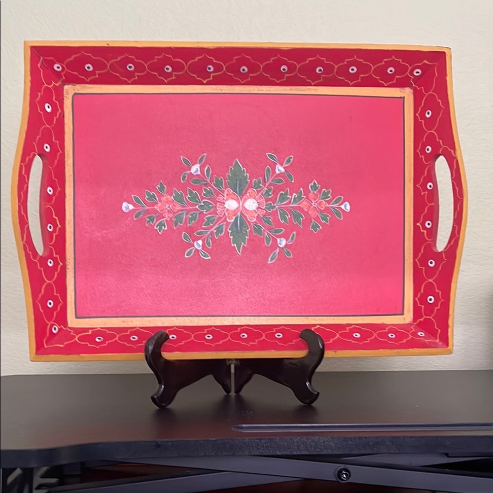 🎨 Color Pop Serving Tray – Hand-Painted Happiness in Red 🌺
